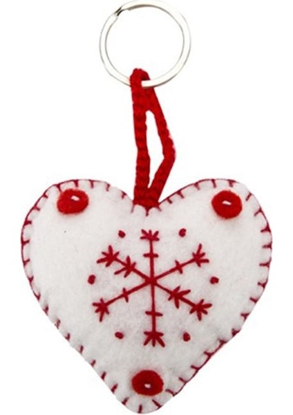 Beyaz Keçe Kalp Anahtarlık