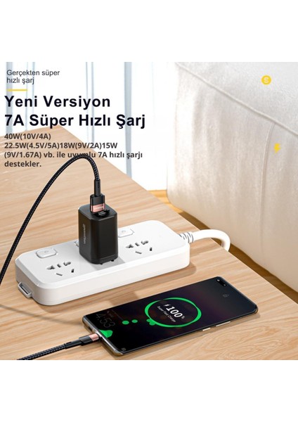 2 Metre 7A 66W USB To Type-C Süper Hızlı Şarj ve Data Kablosu Süper Dayanıklı Akım ve Isı Korumalı