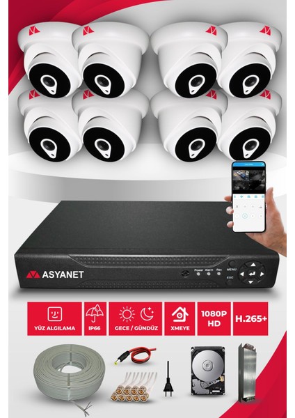 8 Kameralı İç Ortam Kamera Seti 500 GB HDD Full Hd Gece Görüşlü Güvenlik Kamerası Sistemi