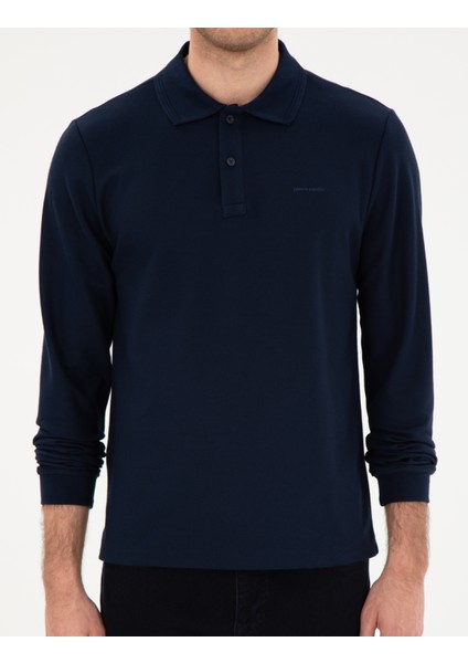 Erkek Lacivert Slim Fit Kıvrılmaz Yaka Sweatshirt 50307408-VR033