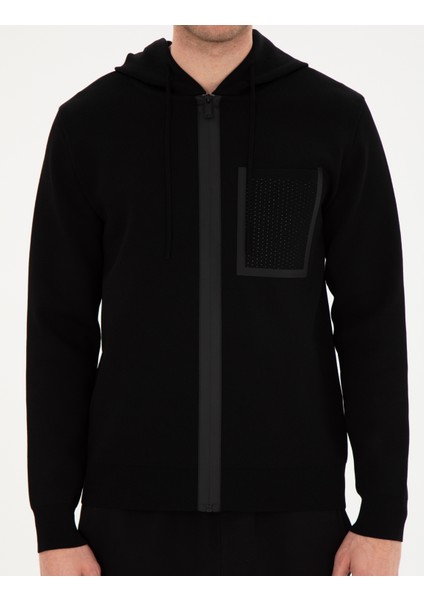 Erkek Siyah Regular Fit Yün Karışımlı Triko Hırka 50296463-VR046