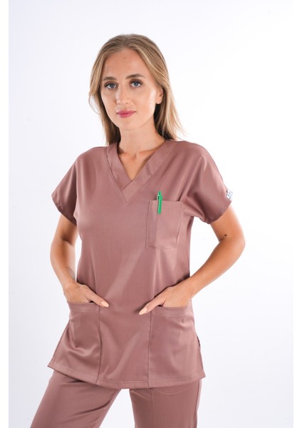 Elit Likra Sütlü Kahve Hemşire ve Doktor Üniforma Takımı Scrubs fiyatları