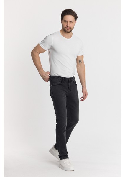 Erkek Koyu Gri Slimfit Kot Pantolon