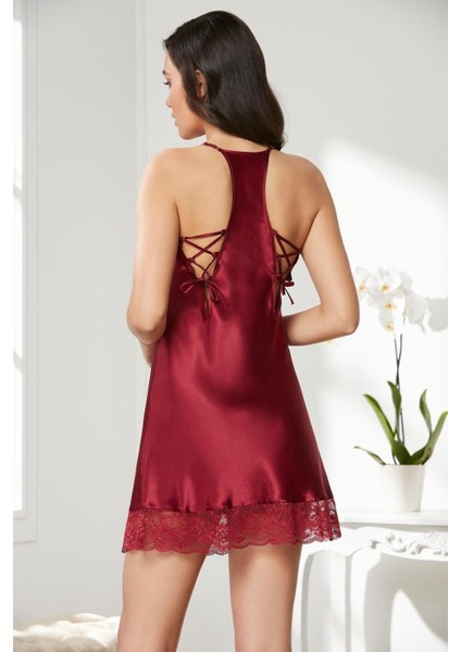 Saten Dantelli Gecelik 870 Bordo modelleri