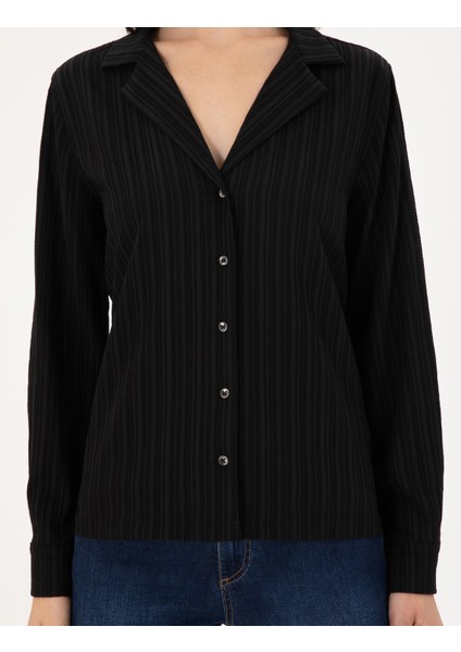 Kadın Siyah Regular Fit Uzun Kollu Gömlek 50296179-VR046