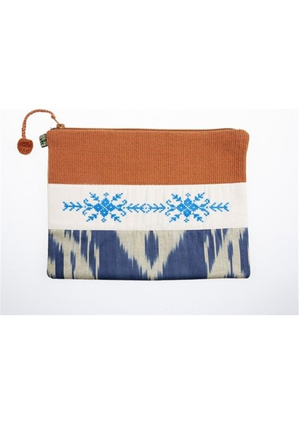 Lacivert Kanaviçe Clutch