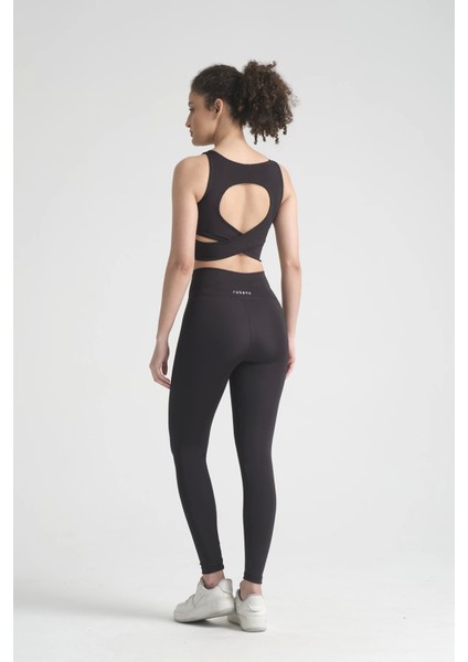 Yüksek Bel Cep Detaylı Spor Tayt & Sırt Dekoliteli Krop Takım | Siyah Esnek Destekli Kaplı Spor Sütyeni ve Tayt Takımı fiyatları