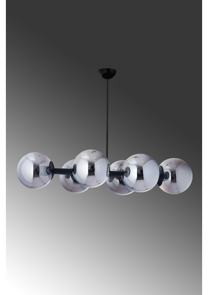 Luxury Modern Tasarım Siyah 6'li Füme Glop Camlı Avize