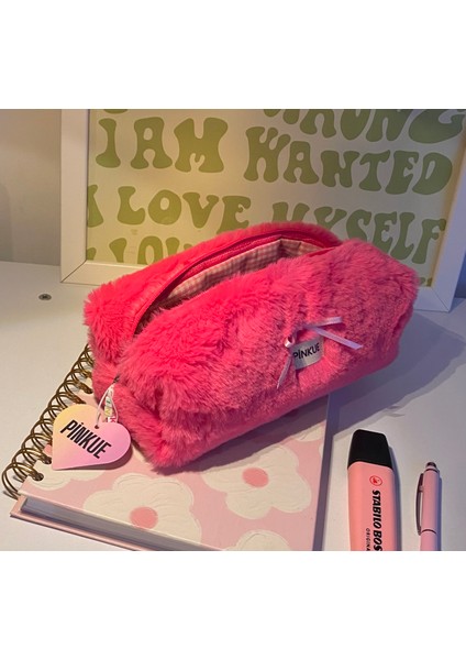 Pembe Fiyonk Detaylı Peluş Tüylü Kalemlik