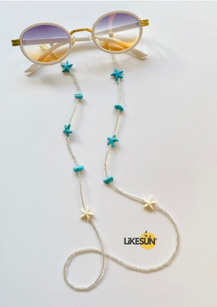 Firuze Turkuaz Doğaltaş Gözlük Askısı Gözlük Ipi Antikayıp Gözlük Zinciri (Çift Dolama Kolye)