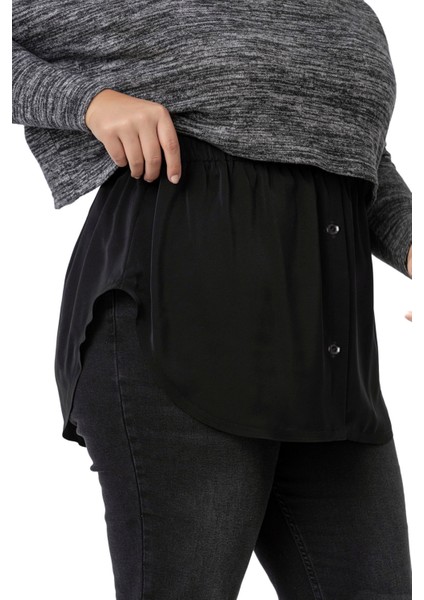 Büyük Beden Düğme Detaylı Beli Lastikli Siyah Gömlek Etek fırsatları