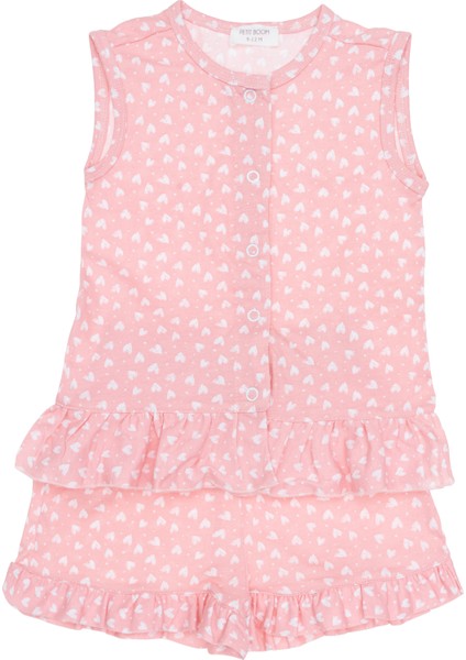 Kız Bebek / Çocuk, Pamuklu, Pembe, Kalp Desenli, Şortlu Takım