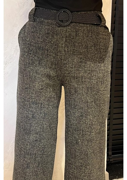 Kadın Kışlık Karyağdı Desenli Pile Detaylı Kemerli Palazzo Pantolon fırsatları