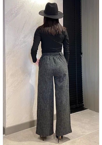 Kadın Kışlık Karyağdı Desenli Pile Detaylı Kemerli Palazzo Pantolon indirimleri