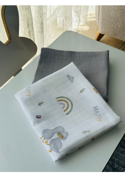 Fulya Tuhafiye %100 Pamuk 2'li Müslin Bebek Battaniye Seti OEKO-TEX Sertifikalı MÜSLIN ÖRTÜ 80X90 CM