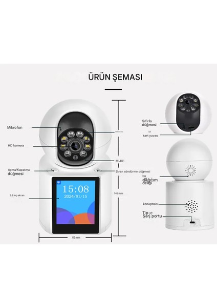 Kablosuz Bağlantı Telefonu Ev Için 360° Bebek Monitörü Tam Renkli Gece Görüşü Otomatik Takip Wifi Kamera