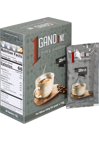 14 Kutu Ganoone 2in1, Ganoderma Reishi Mantarı Özütlü Kahve Karışımı - (280 Poşet x 12g)