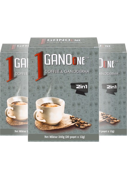 20 Kutu Ganoone 2in1, Ganoderma Reishi Mantarı Özütlü Kahve Karışımı - (400 Poşet x 12g)