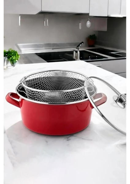 Italyan Kızartma Tenceresi Kırmızı 22 cm 4,5 Lt
