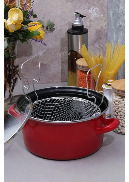 Italyan Kızartma Tenceresi Kırmızı 22 cm 4,5 Lt