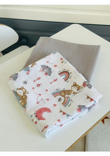 Fulya Tuhafiye %100 Pamuk 2'li Müslin Bebek Battaniye Seti OEKO-TEX Sertifikalı MÜSLIN ÖRTÜ 80X90 CM