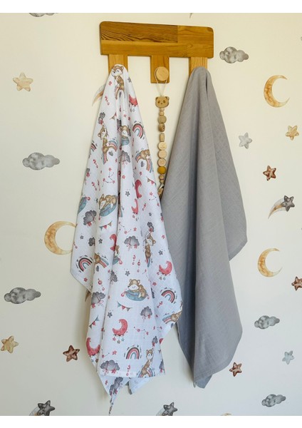 Fulya Tuhafiye %100 Pamuk 2'li Müslin Bebek Battaniye Seti OEKO-TEX Sertifikalı MÜSLIN ÖRTÜ 80X90 CM