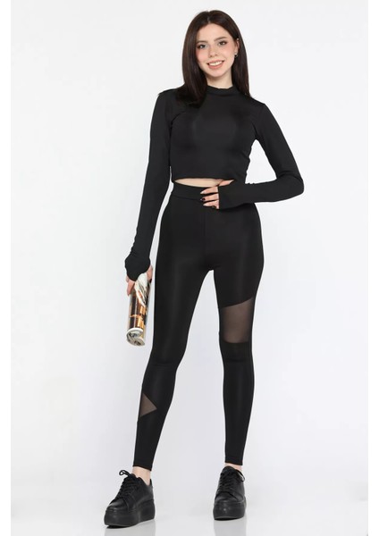 Kadın Yüksek Bel Tül Detaylı Likralı Tayt fiyatları