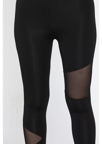 Kadın Yüksek Bel Tül Detaylı Likralı Tayt fırsatları