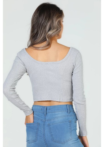 Kadın Kare Yaka Kaşkorse Crop Body Bluz