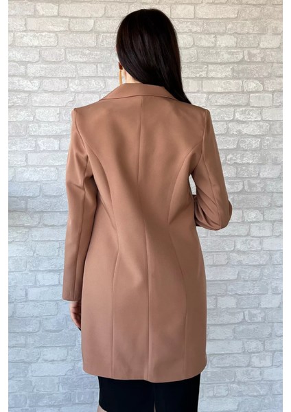 Kadın Kol Taş Detaylı Sahte Cepli Uzun Blazer Ceket P-00003295