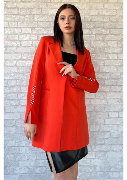 Kadın Kol Taş Detaylı Sahte Cepli Uzun Blazer Ceket P-00003295 fiyatları