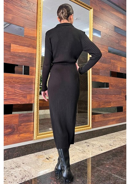 Kadın Polo Yaka Bel Bağlamalı Uzun Triko Elbise fırsatları