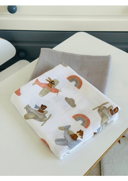 Fulya Tuhafiye %100 Pamuk 2'li Müslin Bebek Battaniye Seti OEKO-TEX Sertifikalı MÜSLIN ÖRTÜ 80X90 CM