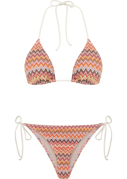 Triko Renkli Üçgen Bikini Takım