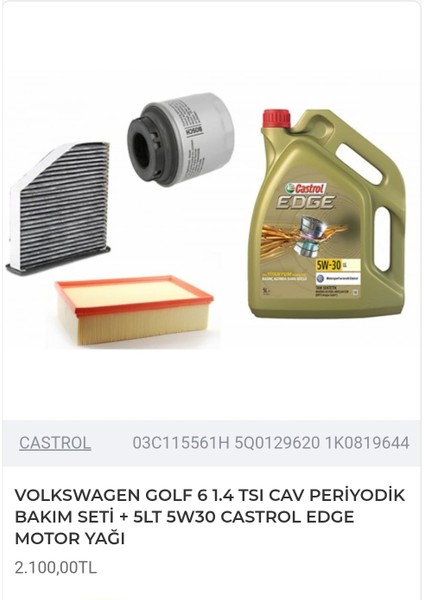 Wosvogen Golf 6 Tsi Yağ Bakım Seti