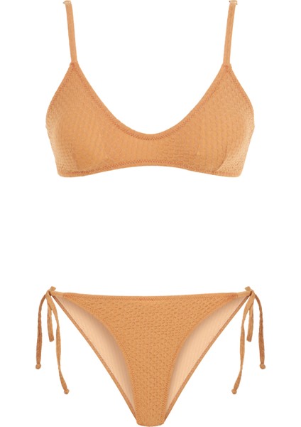 Dokulu Camel Pensli Üçgen Bikini Takım