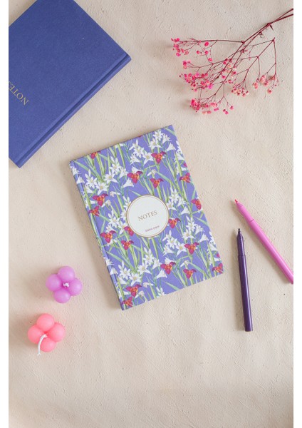 Menekşe Desenli Bez Ciltli Defter - 7