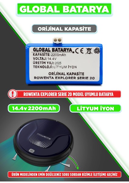 Rowenta Explorer Serıe 20 Uyumlu Akıllı Robot Süpürge Bataryası 14.4V 2200MAH Pil ( Kapasite)