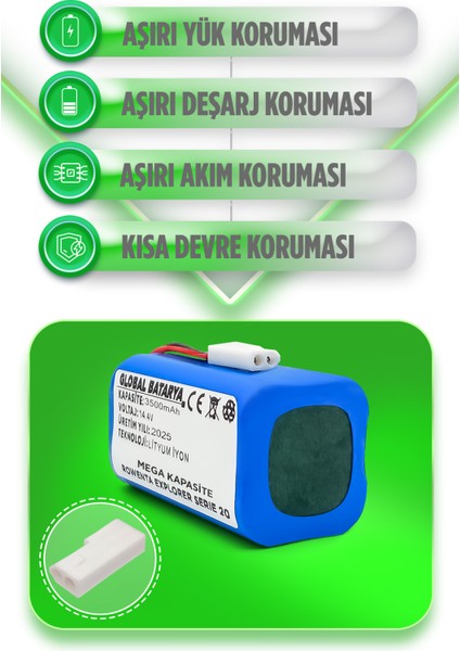 Rowenta Explorer Serıe 20 Uyumlu Akıllı Robot Süpürge Bataryası 14.4V 3500MAH Pil (Mega Kapasite)