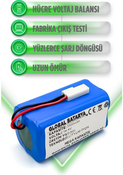 Rowenta Explorer Serıe 20 Uyumlu Akıllı Robot Süpürge Bataryası 14.4V 3500MAH Pil (Mega Kapasite)