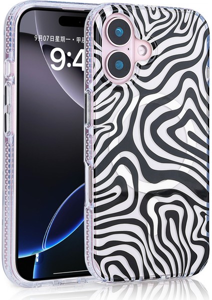 iPhone 16 Uyumlu Kılıf Magsafe Şarj Özellikli Jago Kapak-Siyah-Beyaz