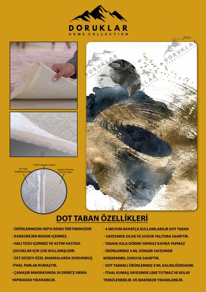 Kaymaz Taban Yıkanabilir Dijital Baskı Dekoratif Modern Desenli Dot Taban Halı Soft Serisi SFT37