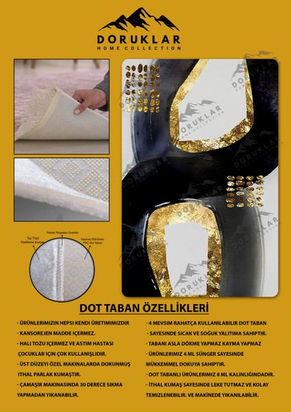 Kaymaz Taban Yıkanabilir Dijital Baskı Dekoratif Modern Desenli Dot Taban Halı Soft Serisi SFT40