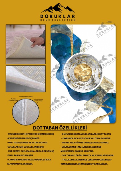 Kaymaz Taban Yıkanabilir Dijital Baskı Dekoratif Modern Desenli Dot Taban Halı Soft Serisi SFT38
