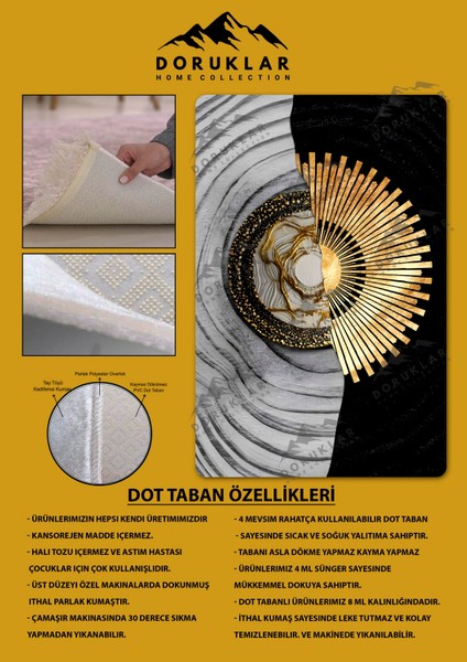 Kaymaz Taban Yıkanabilir Dijital Baskı Dekoratif Modern Desenli Dot Taban Halı Soft Serisi SFT41