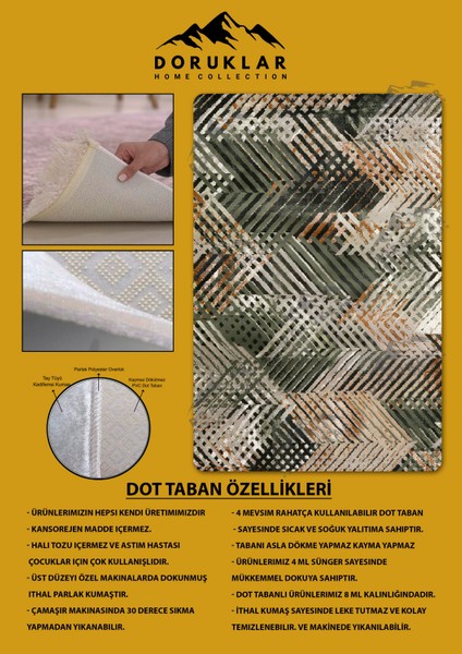 Kaymaz Taban Yıkanabilir Dijital Baskı Dekoratif Modern Desenli Dot Taban Halı Soft Serisi SFT34