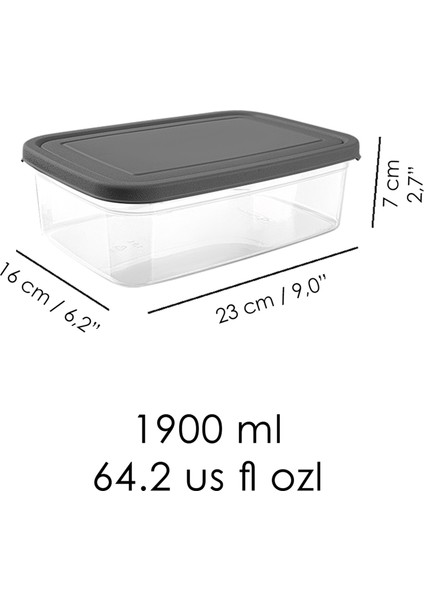 8 Adet Dikdörtgen Erzak Saklama Kabı - Mikrodalgaya Uygun Düzenleyici Organizer 1900ML Gri indirimleri