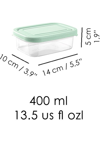 8 Adet Dikdörtgen Erzak Saklama Kabı - Mikrodalgaya Uygun Düzenleyici Organizer 400ML Yeşil