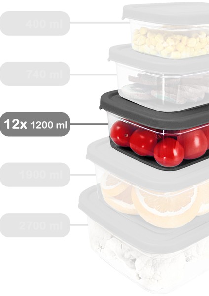 12 Adet Dikdörtgen Erzak Saklama Kabı - Mikrodalgaya Uygun Düzenleyici Organizer 1200ML Gri fiyatları