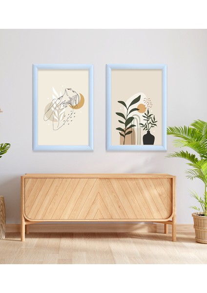 Kadın Boho Art&boho Vazo Soyut 2'li Çerçeveli Camlı Tablo 23.5 x 33,5